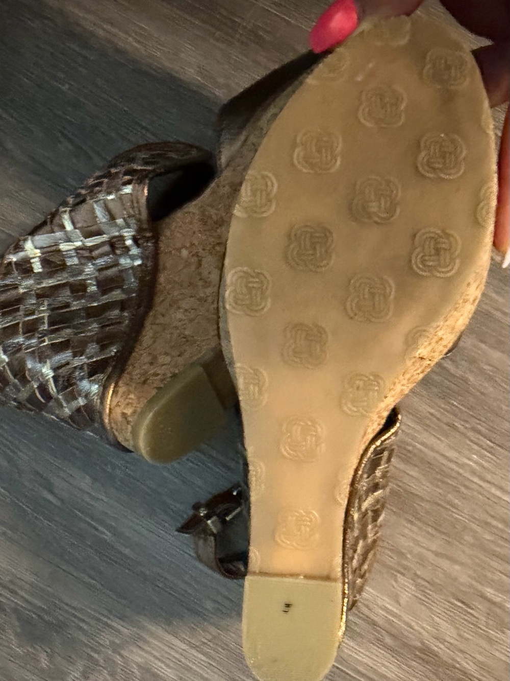 Metallic Bronze Cork Wedge Sandals - Women - Picture 2 of 4
